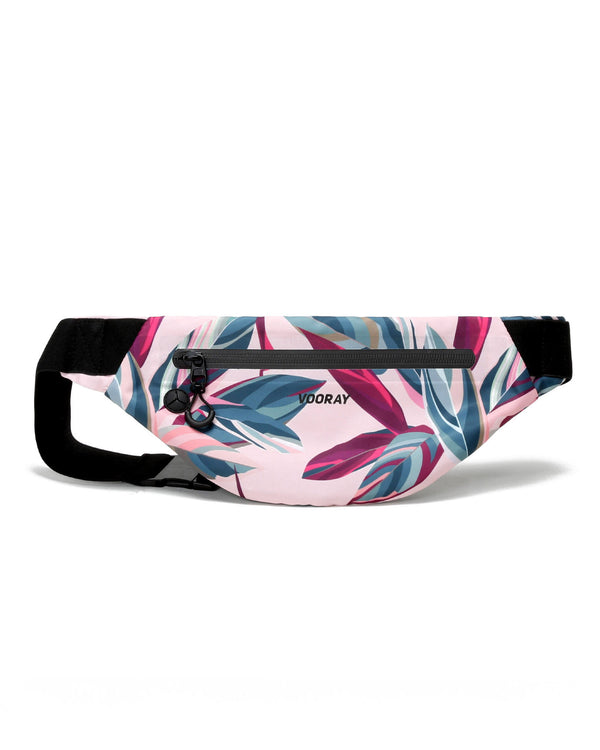 Front view of botanical pink active fanny pack