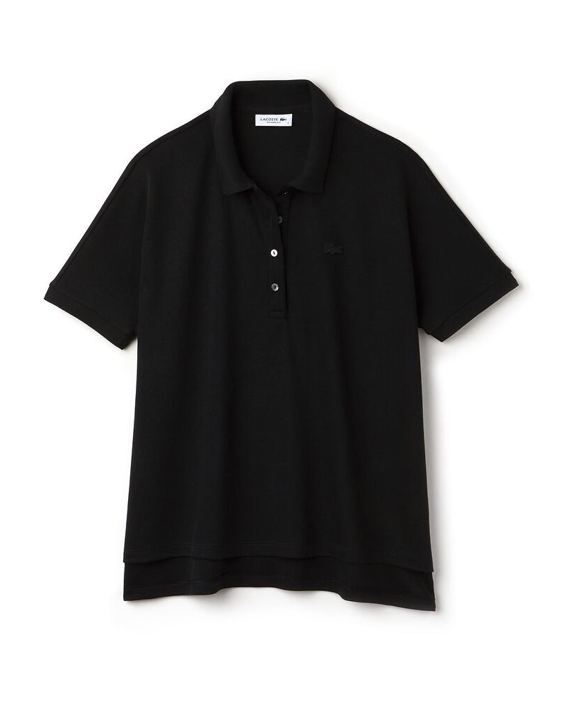 Front view of lacoste relaxed fit polo in black