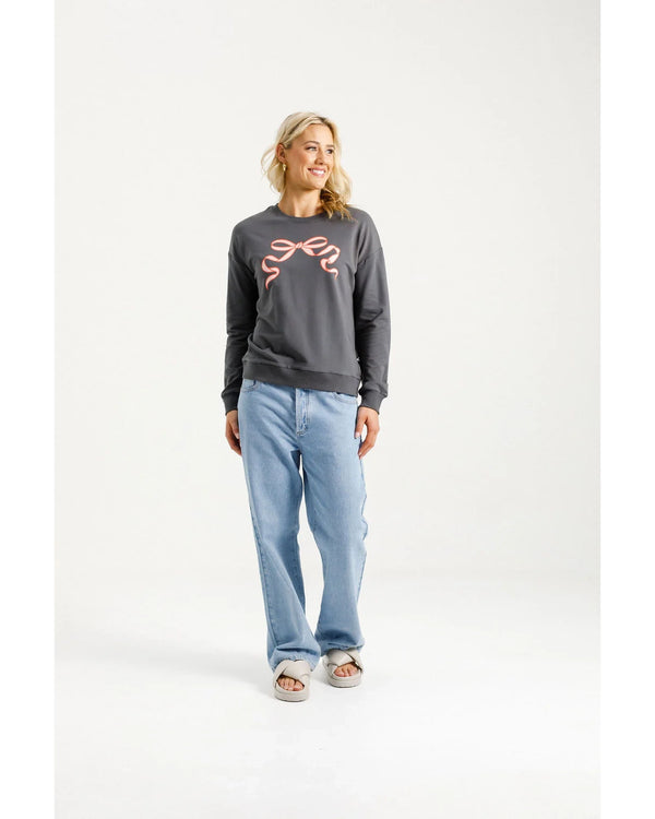 HomeLee-camilla-crew-graphite-with-blossom-berry-bow
