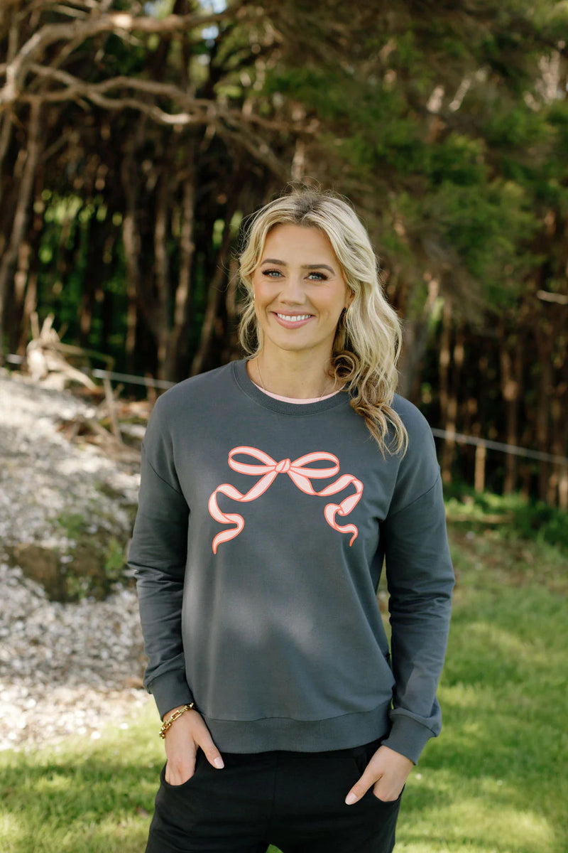 HomeLee-camilla-crew-graphite-with-blossom-berry-bow
