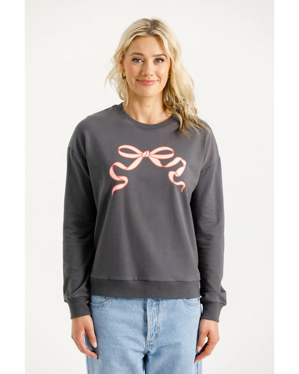 HomeLee-camilla-crew-graphite-with-blossom-berry-bow