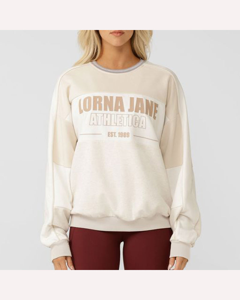 Lorna-Jane-Tie-Breaker-Oversized-Sweat-Oat-Marle-front-view