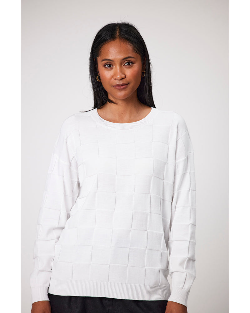 Marlow-Basket-Weave-Crew-Neck-White-front