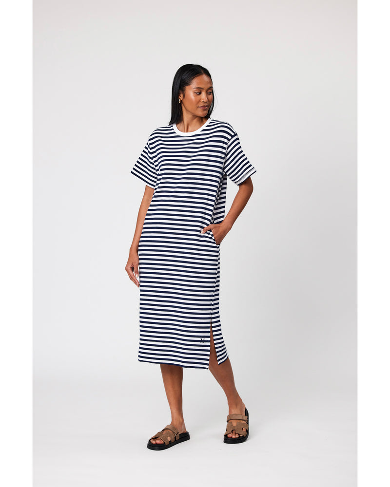 Marlow-Weekday-Midi-Dress-Navy-Stripe-front