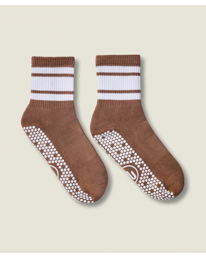 Move-active-crew-non-slip-socks-tan-stripe