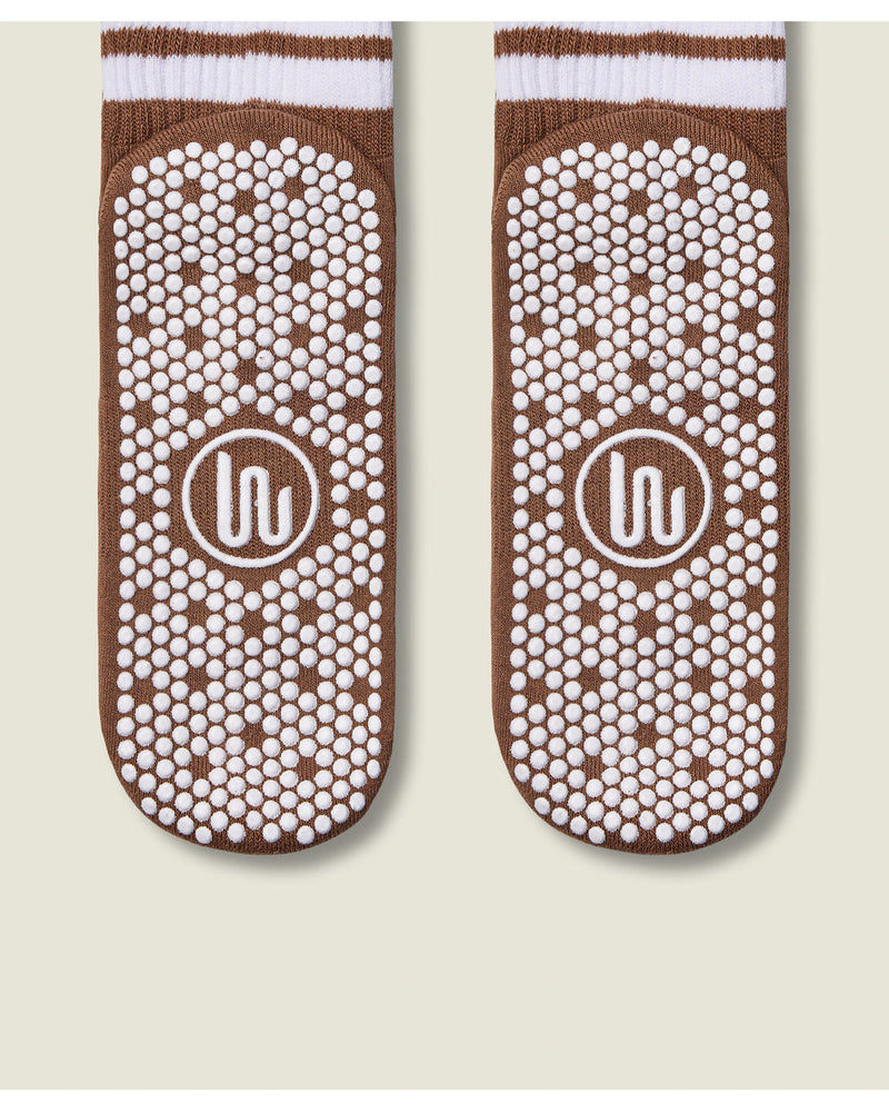 Move-active-crew-non-slip-socks-tan-stripe