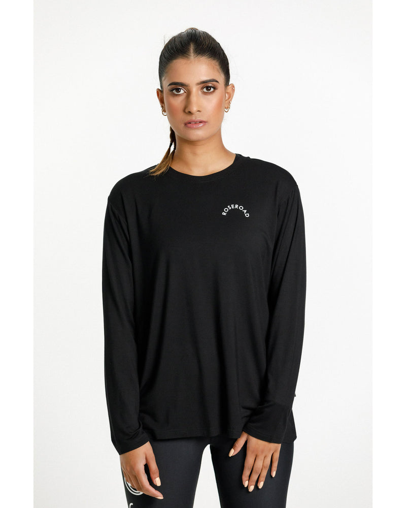 Rose-Road-Long-Sleeve-Tee-Black-with-Rose-Road-Arch-Print-front