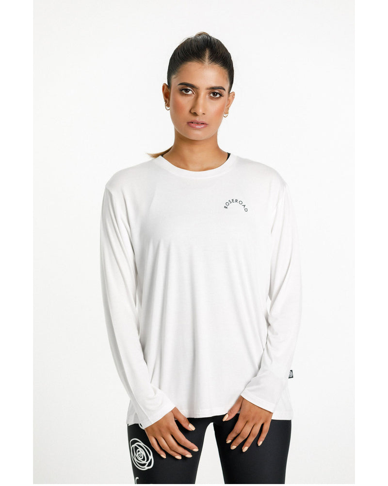Rose-Road-Long-Sleeve-Tee-White-with-Rose-Road-Arch-Print-front