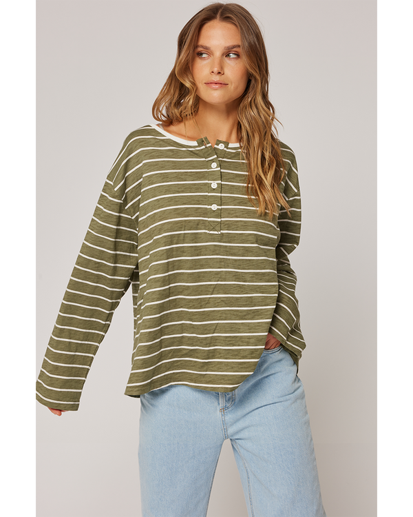 cartel-and-willow-henley-top-khaki-stripe-front
