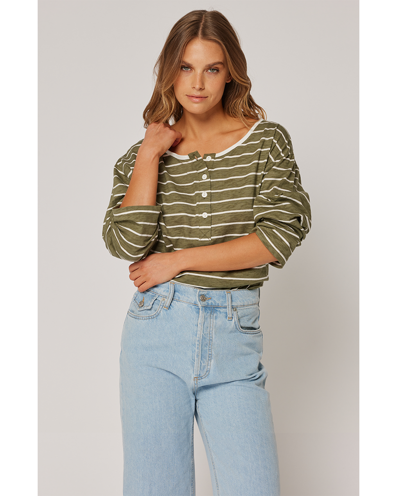 cartel-and-willow-henley-top-khaki-stripe-front