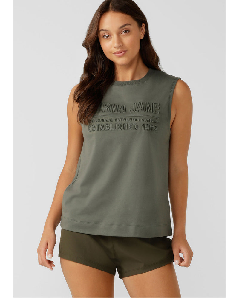 lorna-jane-essential-muscle-tank-dark-matcha-front