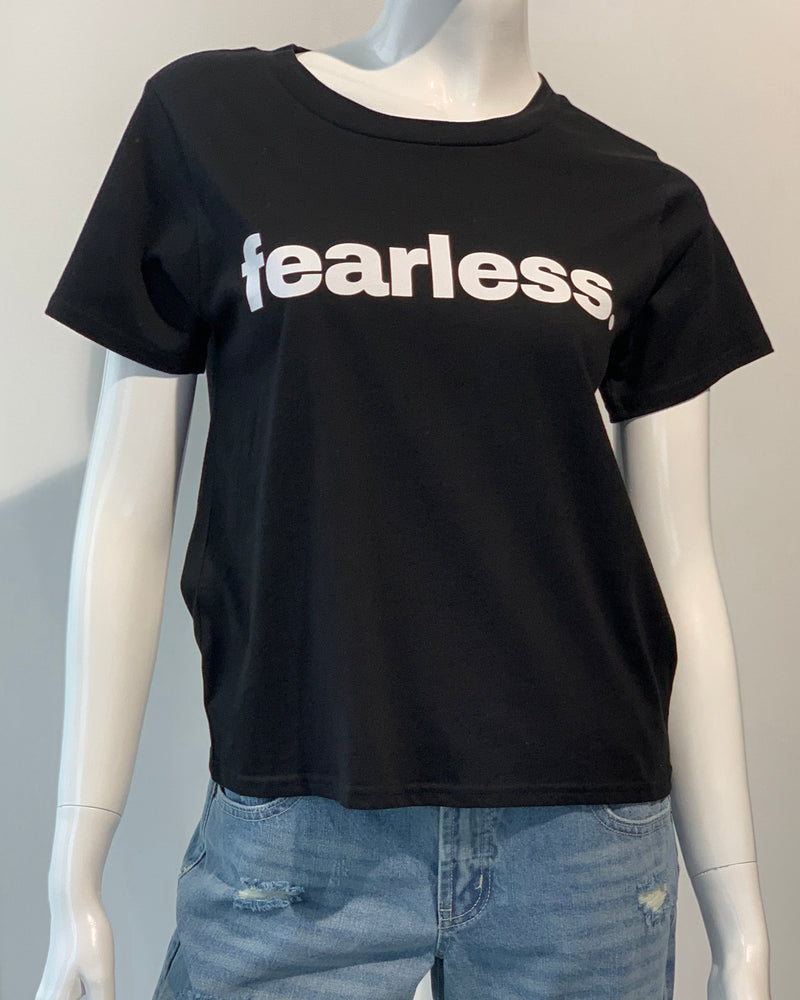 Front view of Image of Black/White  Fearless tee on mannequin