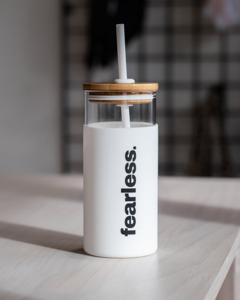 Image of earless Envy Glass Drink Bottle in white