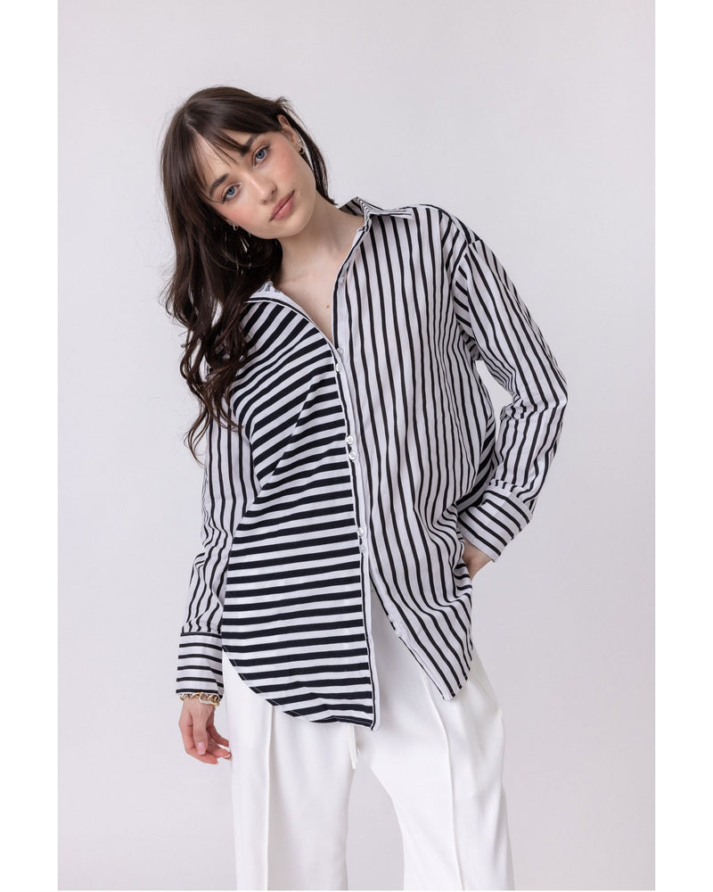 alexandra-austin-mixed-stripe-shirt-black-front-view
