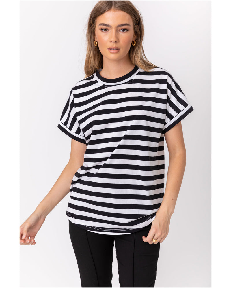 alexandra-sandford-black-white-stripe-tee-front-view