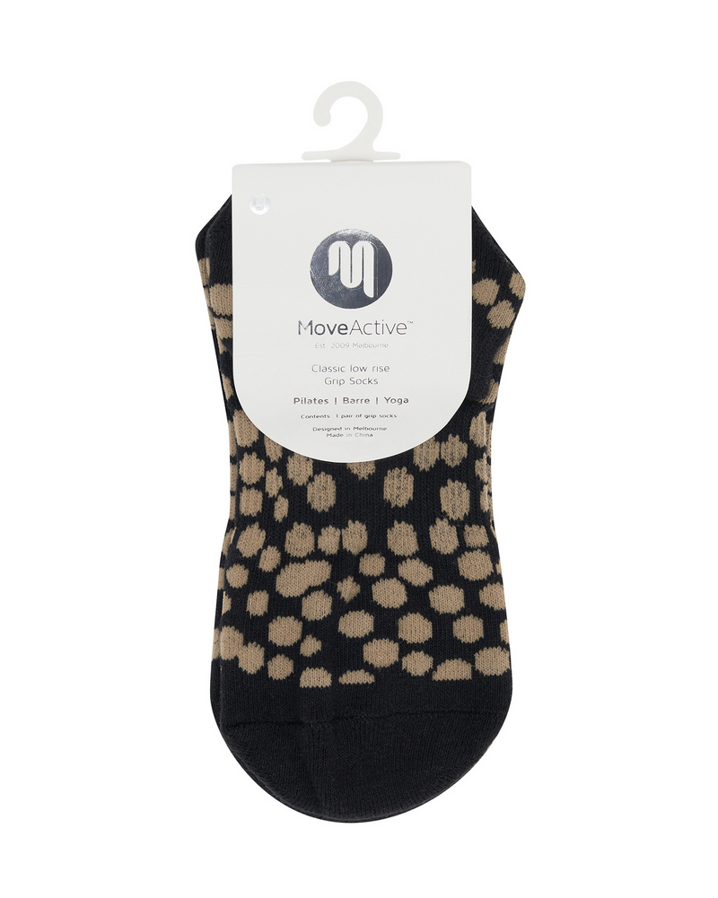 move-active-classic-low-rise-grip-socks-black-and-beige-spots