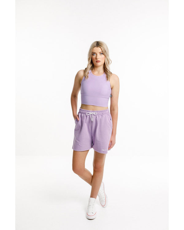 roser-road-lively-shorts-violet-with-embroidered-logo-front-view